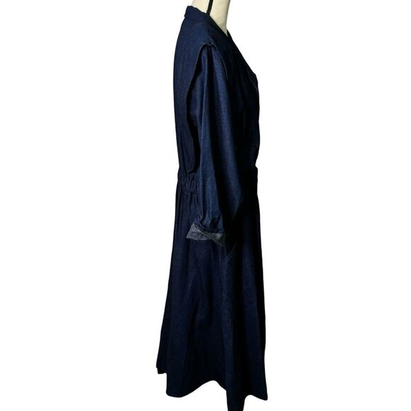 Charna Dallas, TX Dress Size 18W Blue‎ Denim Maxi Big Lapel Banded Waist Vintage - Picture 5 of 14